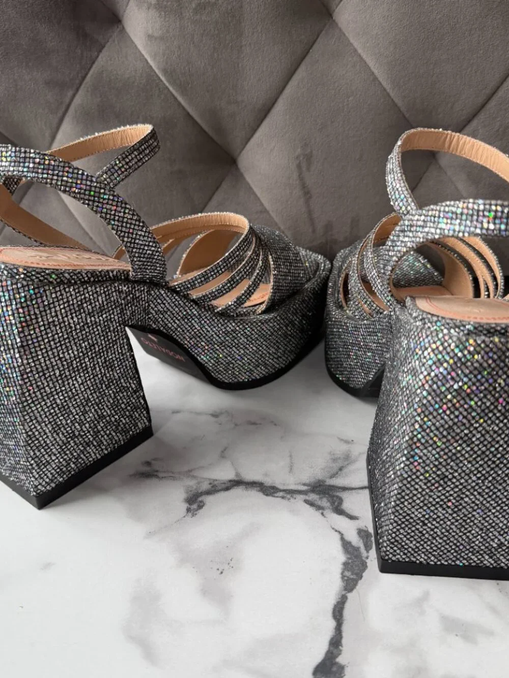 Nodaleto Bulla Chibi Silver Glitter Platform Sandals Size EU 38